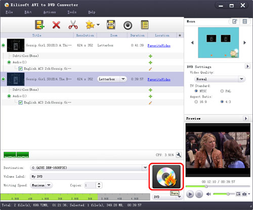 Start AVI to DVD Creation